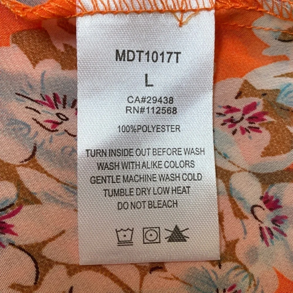 Miss Me Orange Floral Choker Neck Open Back Crisscross Blouse MDT1017T L - Picture 9 of 14